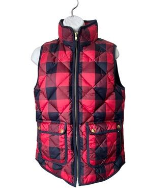 J. Crew Excursion Vest Quilted Buffalo Check Red Black Plaid, Sz XS